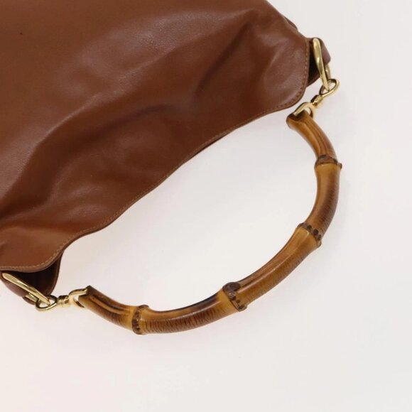 GUCCI Bamboo Hand Bag Leather 2way Brown Gold - Picture 10 of 16
